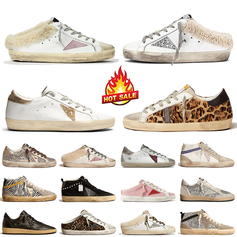 Luxury Slippers Leather Top Designer Dirty Star Casual Shoes Vintage Sneakers des chaussures Womens Mens Fur Loafers Shoe Silver Glitter Stars dhgat