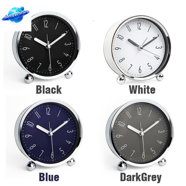 ddmyuranus Desk Alarm Bedside Quartz Clock Round Shape Metal Shell Silent Clocking Sweep Second Simple Design