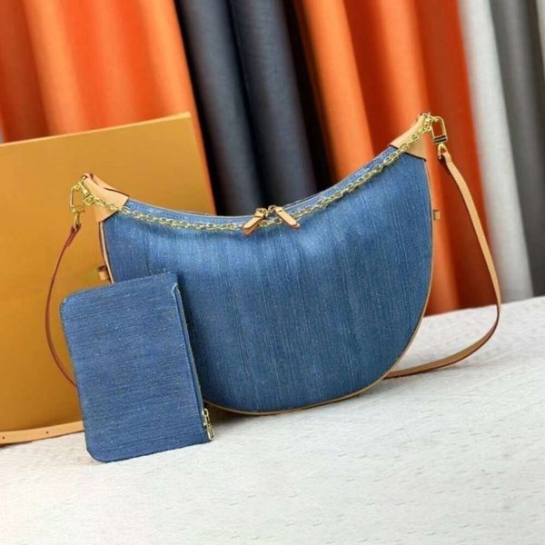 Denim vintage designer bag chain shoulder bags hobo Underarm package Women luxurys handbag leather crescent crossbody bag