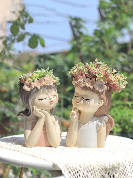 Planters Pots 20cm- 7.8inch Fairy Planter for Succulents Air Plants Resin Cute Girl Flower Pot Decorative Figurines Garden Home Tabletop Dec