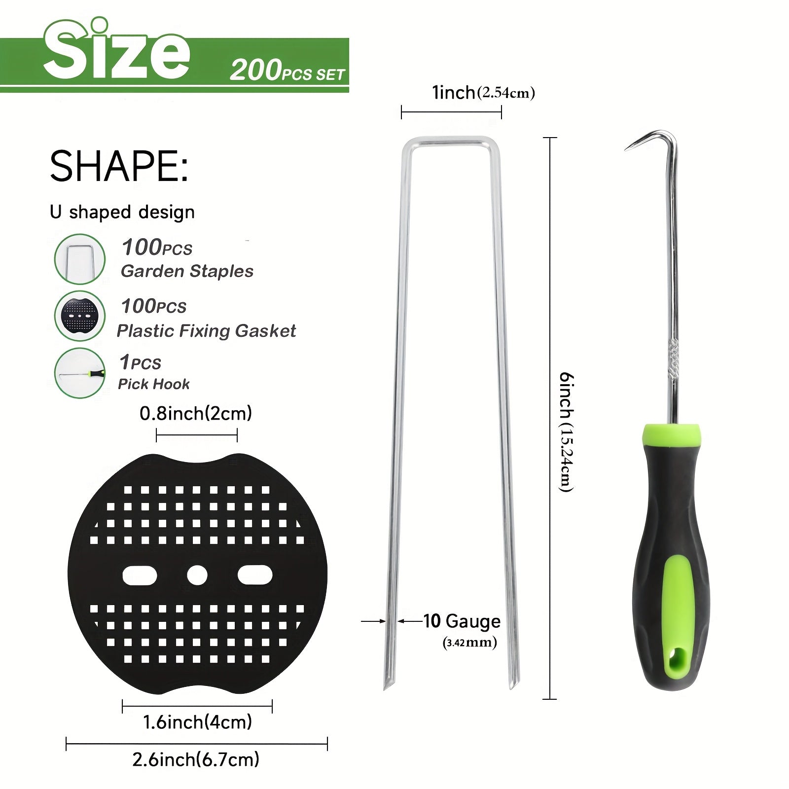 TEMU 1set-100-200-400pcs Lawn U-shaped Spikes Set, Garden Stakes 50 Lawn Fixing Spikes + 50 Washers (with 1 Toggle Hook), 6 Inch Galvanized Landscape