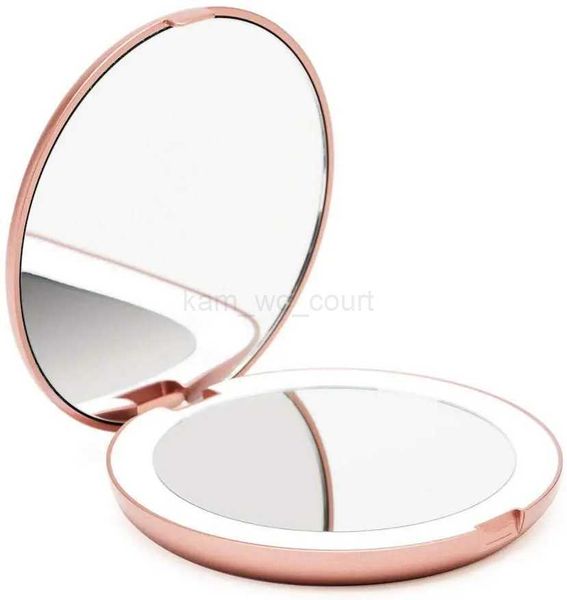 LED Travel Makeup Mirror3.5inch Lighted Compact Mirror3X MagnificationHandheldDouble SidePortable Folding Mirror for PocketM240722