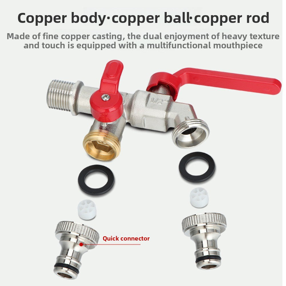 Brass Outdoor Anti-freeze Faucet All-copper ThickenedOne-inlet Two-outlet for Courtyard-Garden Dual-spout Suitable for Car Washing and Plant Waterin