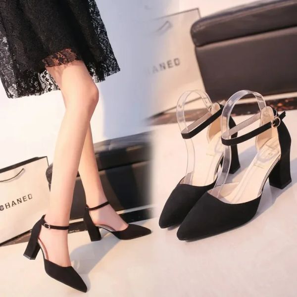New 2023 Black High Heels for Women Girl Pointed Sandals Female Summer Woman&#039;s Heel Shoes Mujer Sandalias Femeninas 42 0176