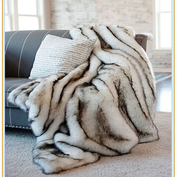 European Style Fox Blanket Model Room Soft Furnishing Artificial Fur Blanket PV Fleece Blanket Bedside Blanket 250207