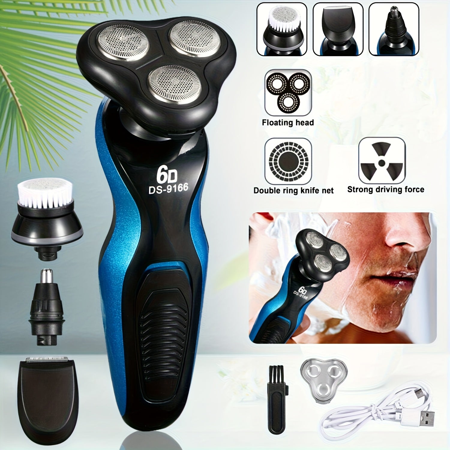 TEMU Three-head Electric Shaver Set: Men's Washable Usb Rechargeable Shaver With Floating Cutter Head - Shaving, Ideal Gift For Valentine's Day,