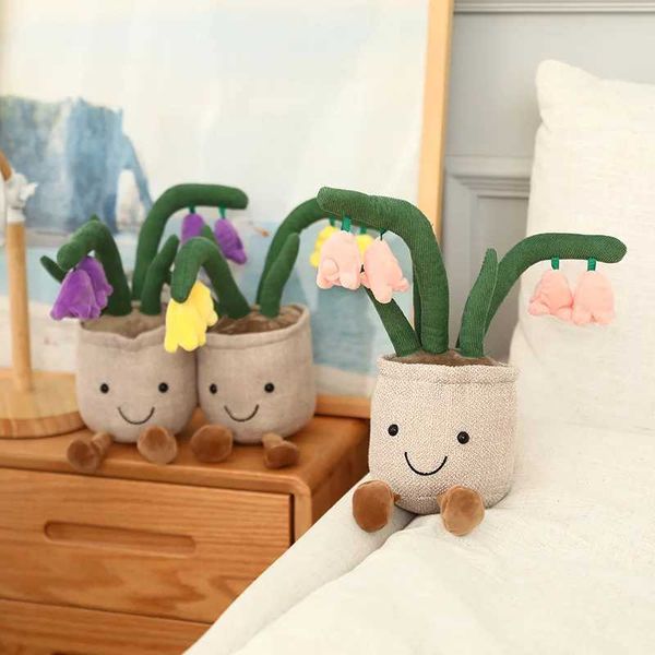 Stuffed Plush Animals Lifelike Tulip Succulent Plants Plush Stuffed Toys Lily of the Valley Potted Flower French Romance Bookshelf Decor For