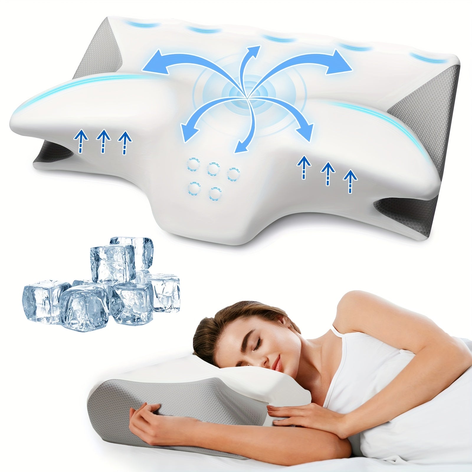 TEMU Cooling Orthopedic Pillow For Neck - Ergonomic Cervical Support With Gel, Machine Washable Pillowcase, Hypoallergenic, Promotes Spinal Alignment