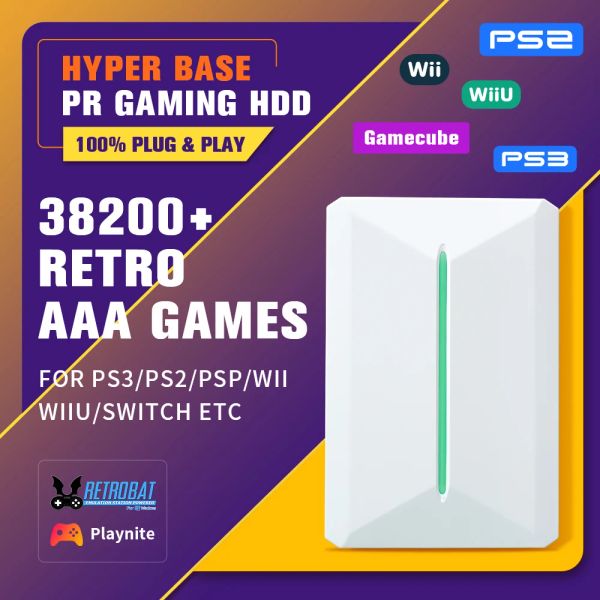 500GB Portable Gaming Hard Drive Playnite & Retrobat for PS3-PS2-PS1-Wii-WiiU-Switch-MAME External Game HDD with 38200+ Games