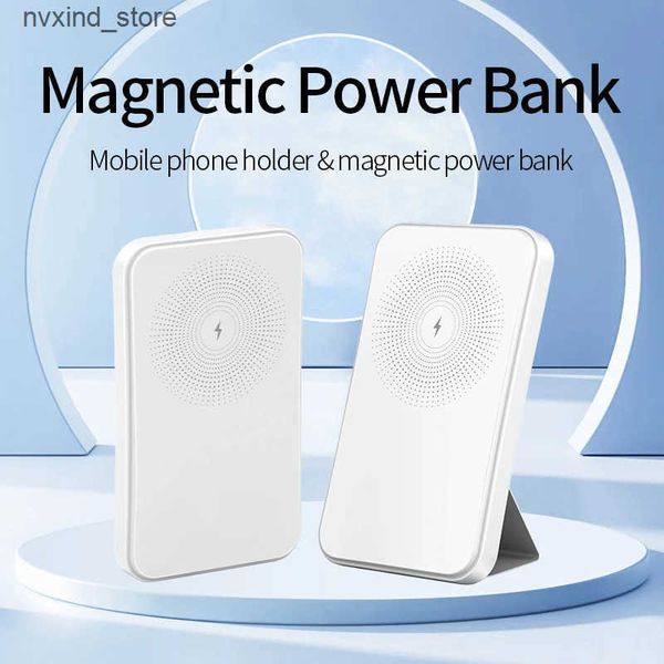 Cell Phone Power Banks Bracket type magnetic wireless charging treasure 5000 mAh mobile phone portable power bank J241129
