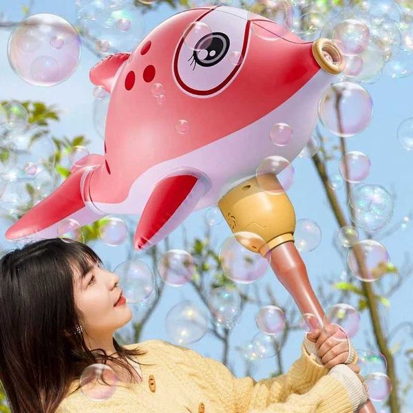 Sand Play Water Fun Bubble Gun Electric Inflatable Dolphin Cartoon Outdoor Toy with LED light Soap Bubbles Balloon Toys for Boys Girl Childr