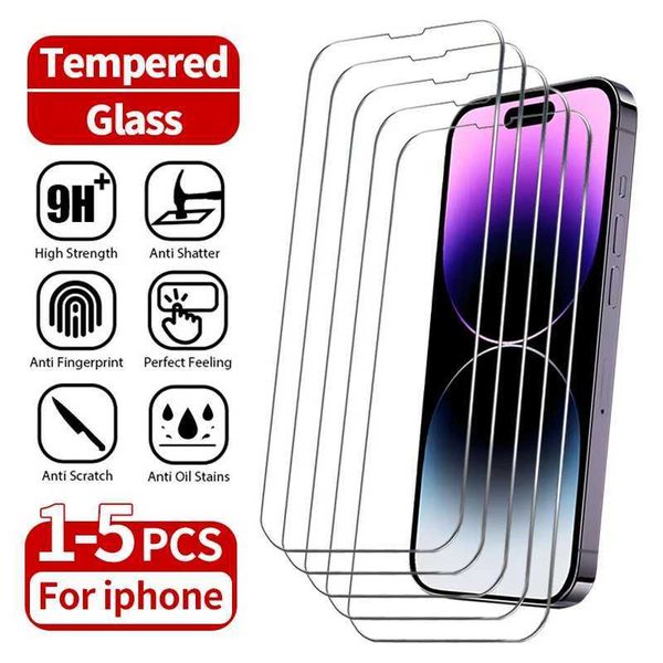 1-5Pcs Tempered Glass For iPhone 15 14 13 12 11 Pro Max Mini X XS XR 7 8 6 Plus Screen Protectors Film For iPhone SE 2020 2022 O250116