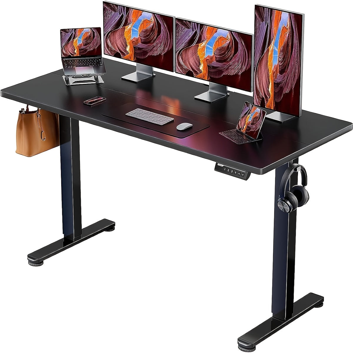 TEMU Up To 40% Off 63-55-48 Inch Adjustable Height Electric , Ergonomically Designed Office Desk, Gaming Desk, Suitable For Home Offices, Cafes,