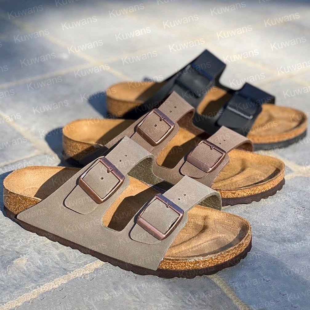 Designer Dad Sandals Clog Slippers Cork Flat High Quality Fashion Summer Genuine Leather Slide Favourite Beach Casual Shoes Women Men Size 35-46