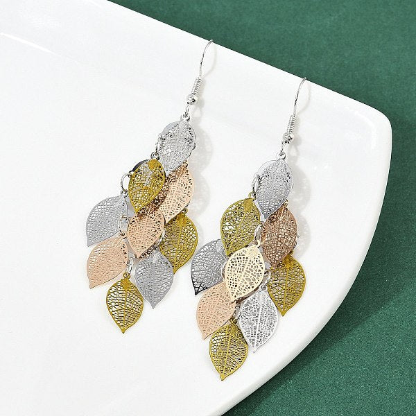 Boucles d'oreilles pendantes en forme de feuille en acier inoxydable 430