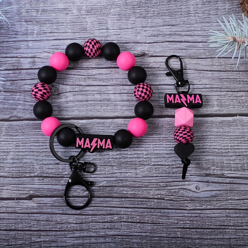 TEMU 2pcs-set Handmade Lightning Mama Silicone Grid Silicone Bead Key Ring-keychain Ring, Ring, Key Pendant, Bag Hanging Accessory, Anti Loss Chain