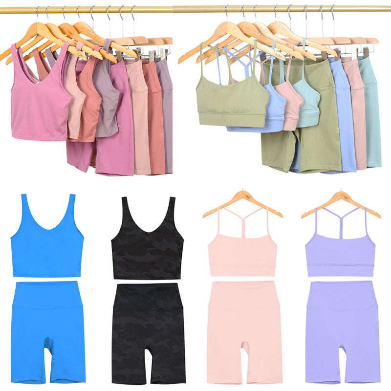 Yoga Set Outfits Sports Bra Shorts Slim Fitness Gym Suit Tank Top High Waist Shorts Legging Elastic Woman Running Training Workout Wear Clothes