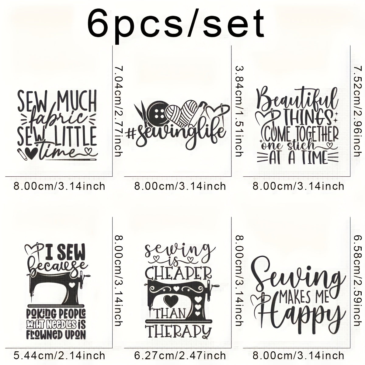 TEMU 6pcs-set Diy Sewing Heat Transfer Decals - Washable Iron-on Patches For T-shirts, Masks, Jeans & Backpacks