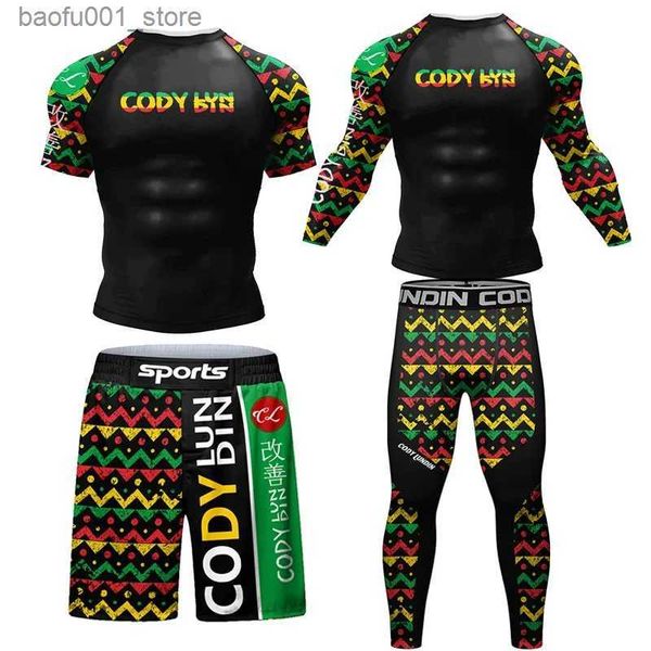 Men&#039;s Tracksuits Rashguard Grappling Jiu Jitsu MMA T-shirt +Pants Men Sport 4PCS-Set Bjj Boxing Jerseys Gym Rash Guard MMA Clothing Sho