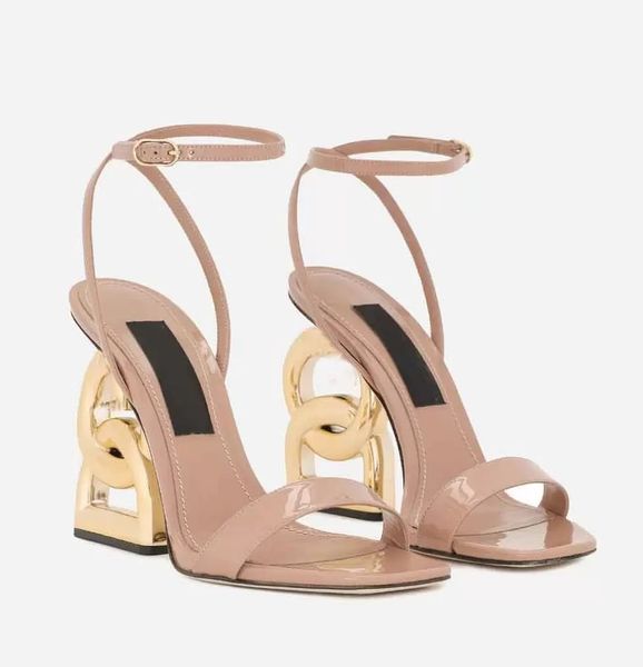 Top Luxury Brands Keira Women Sandals Shoes Polished Calfskin Baroquel Heels Lady Pop Heel Gold-plated Carbon Lady Dress Party Gladiator San