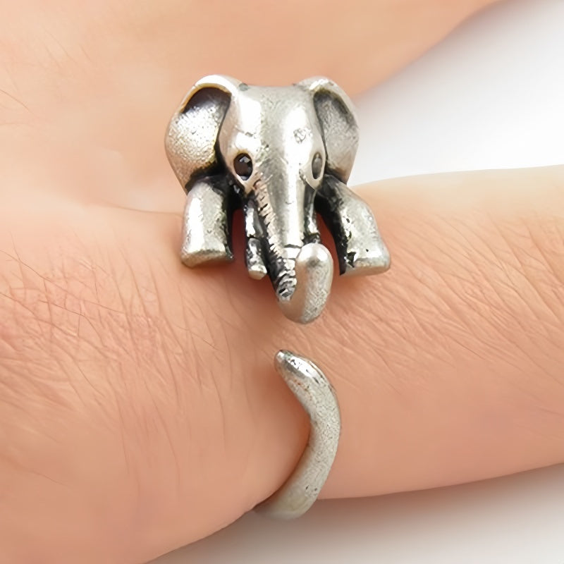 TEMU Adjustable Silvery Elephant Ring – Cute Animal Design For Men And Women, Casual Attire Or Gifting, Boho Style, Accessory, Elephant Jewelr