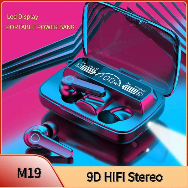 Original M19 Bluetooth Headset Wireless In-Ear Sports Intelligente Touch Led Displaymirror Warehouse Charging Treasure Earphone