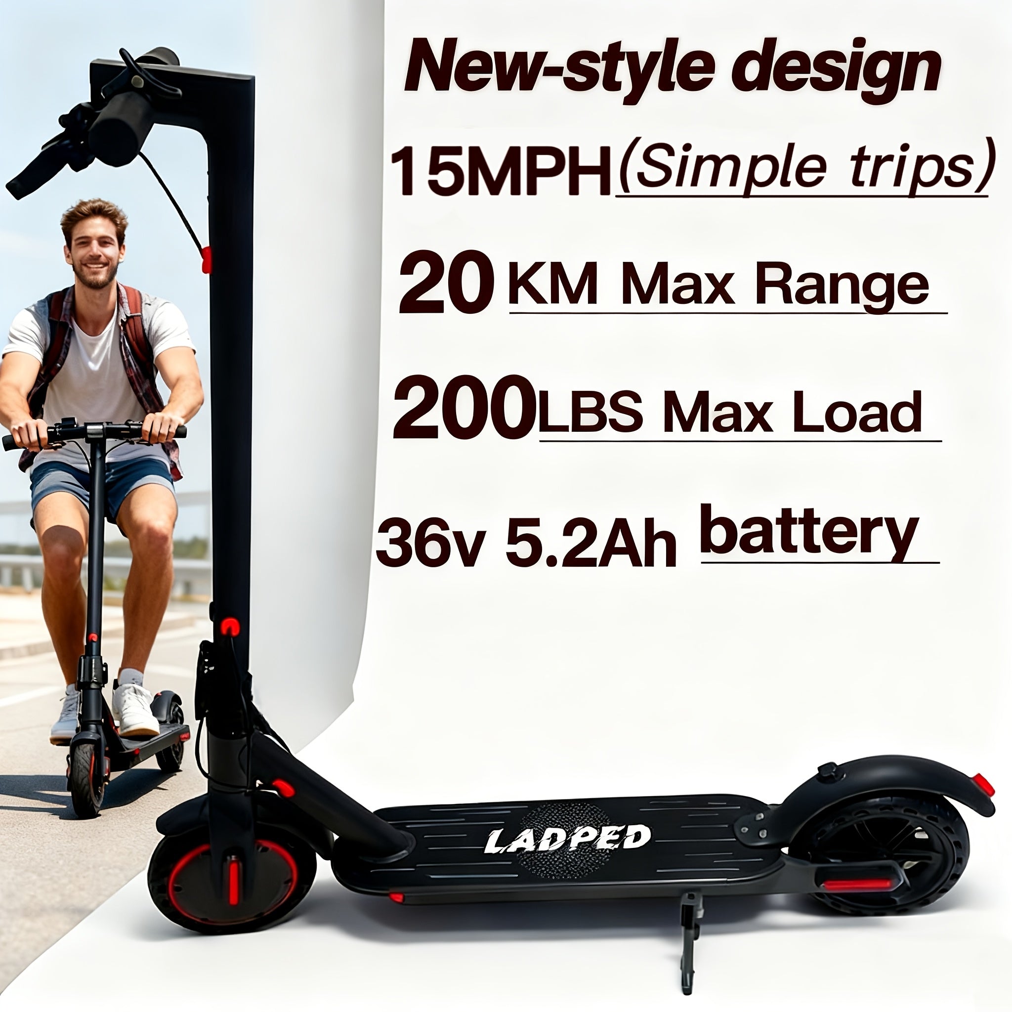 TEMU Lp80 350w Electric Scooter For Adults & Teens - 19 Mph, 19-mile Range, 3-speed , Foldable With 8.5” Solid Tires, Puncture-resistant, Front
