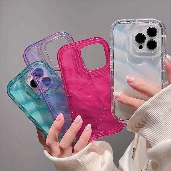 Soft Candy Transparent Wavy Texture Case For iPhone 15 14 13 12 11 Pro Max X XS XR 8 7 Plus SE3 Silicone Shockproof Bumper Cover Y240815