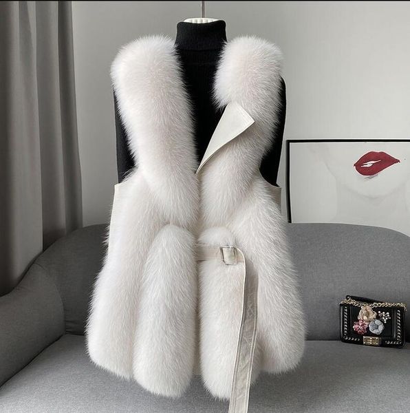 Women&#039;s Faux Vest jacket Coat Womens Waistcoat Fashion Slim Fur Jacket Chic Sleeveless Vests With Belt Jacket, spliced with faux fur to