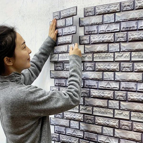 10 pieces of 3D self-adhesive wallpaper brick grain thickened self-adhesive contact paper peeling rod waterproof and detachable living 24092