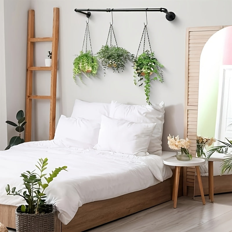 TEMU Plant Hanger Indoor, Hanging Planters Rod For Indoor Plants With 3 Hooks, Wall Plant Hanging Rod For Window Ceiling, 72.5 Inch, Metal-black,