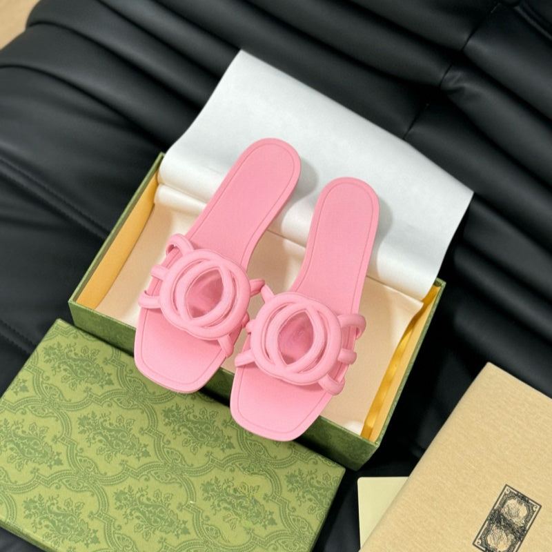 Designer Sandals Women&#039;s Interlocking slippers Rubber slippers Women&#039;s Flat Beach Jelly Script pink Summer Fall Muller Shoes Outdoor Water