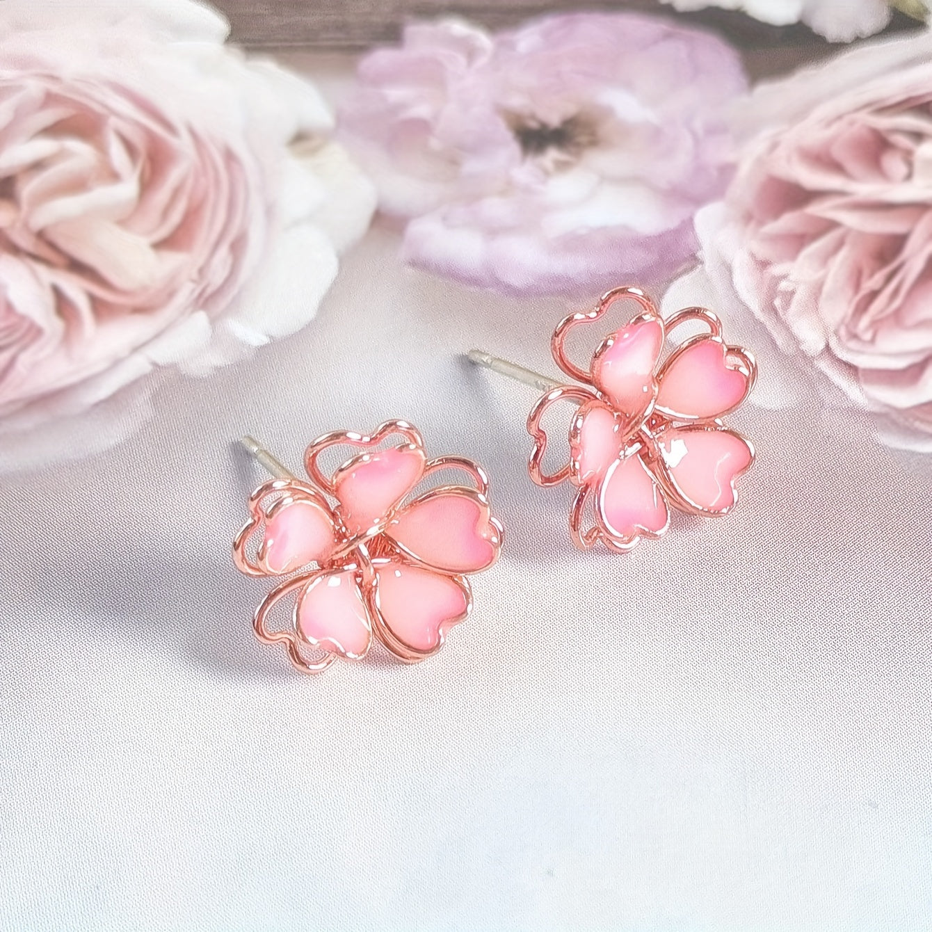 TEMU Pair Of Women's 3d Cherry Stud Earrings - Elegant & Cute, Pink With Delicate Petal Detail, Alloy, Casual Attire Or Special Occasions, Cherry