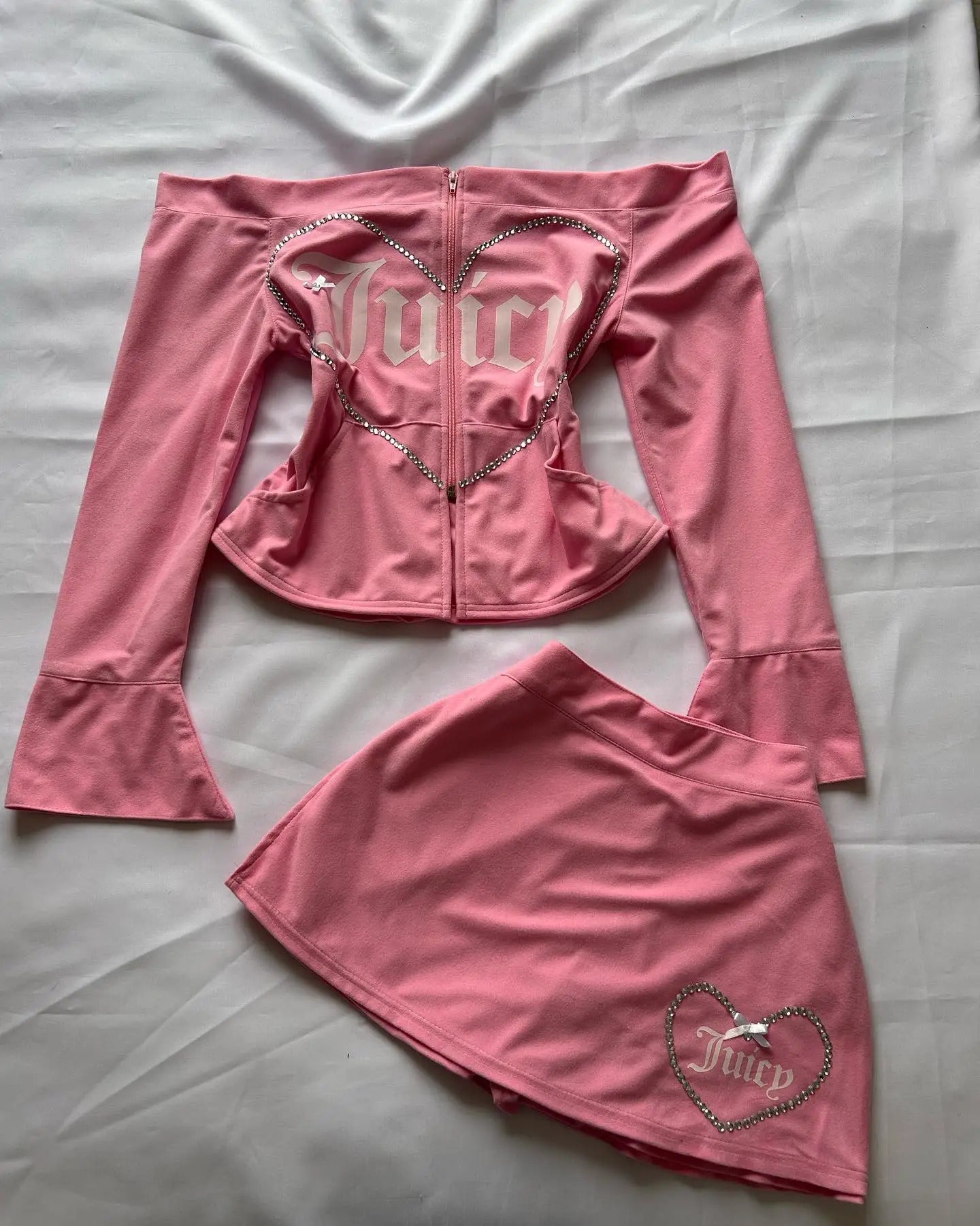 Harajuku Female Cute Pink Slash Neck Top and Shorts Skirts 2 Piece Set Y2k Women Elegant Slim Diamond Jacket Mini Skirt Suit 250906