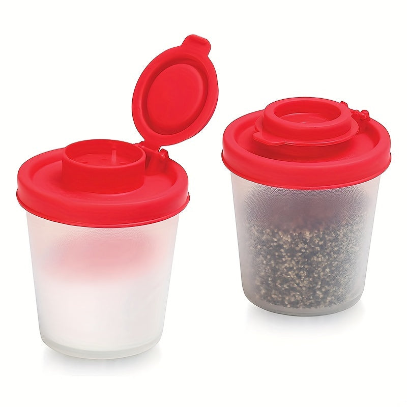 TEMU Portable Salt And Pepper Shaker For Outdoor Dining: Transparent And Colorful Lids, Plastic Material, Airtight Design, Camping And Picnics