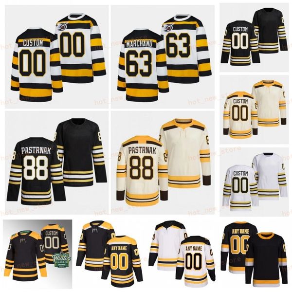 Boston Centennial Hockey Jerseys David Pastrnak Patrice Bergeron Brad Marchand Pavel Zacha Hampus Lindholm Charlie McAvoy Jake DeBrusk Milan