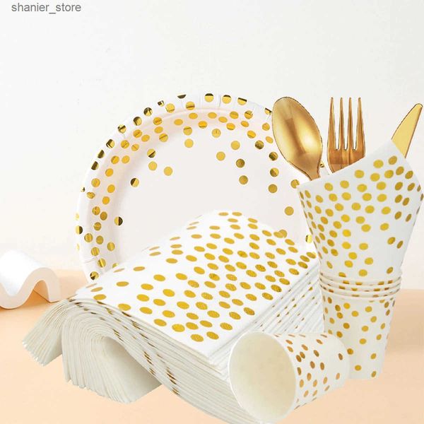 Disposable Dinnerware White gilding Theme Birthday Party Decorations Disposable Tableware Set Paper Plates Napkins Cups L240910