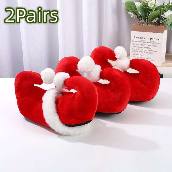 2Pairs Fun Dress up Cute Cotton Slippers Red Cartoon Santa Claus Elf Shoes Christmas Decoration Slipper Spot Wholesale
