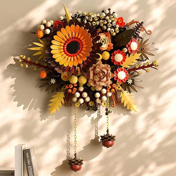 DIY Plant Art Wall Flower Simulation Sunflower Living Room Pendant Building Block Model Building Block Childrens Toy SetC241029