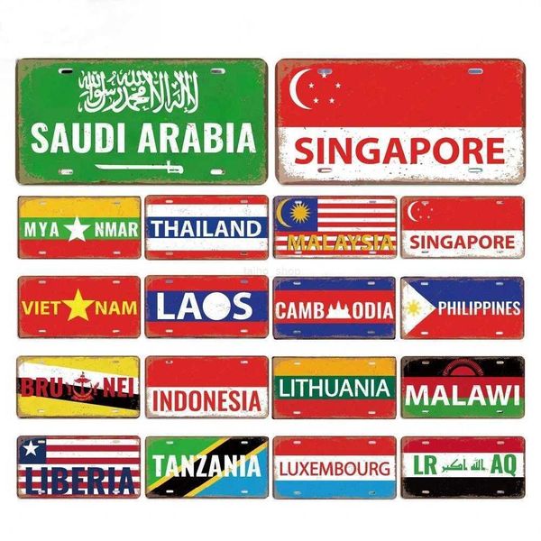 Vintage Country Poster License Plates Saudi Arabia Singapore Thailand Metal Aluminum Sign For Bar Garage Club Home Wall DecorB240710