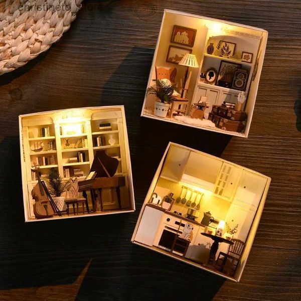 ArchitectureDIY House Wooden Mini Doll Hous DIY Kit for Making Room Toys Home Bedroom Decoration with Furniture Kit with LED for Home Decor