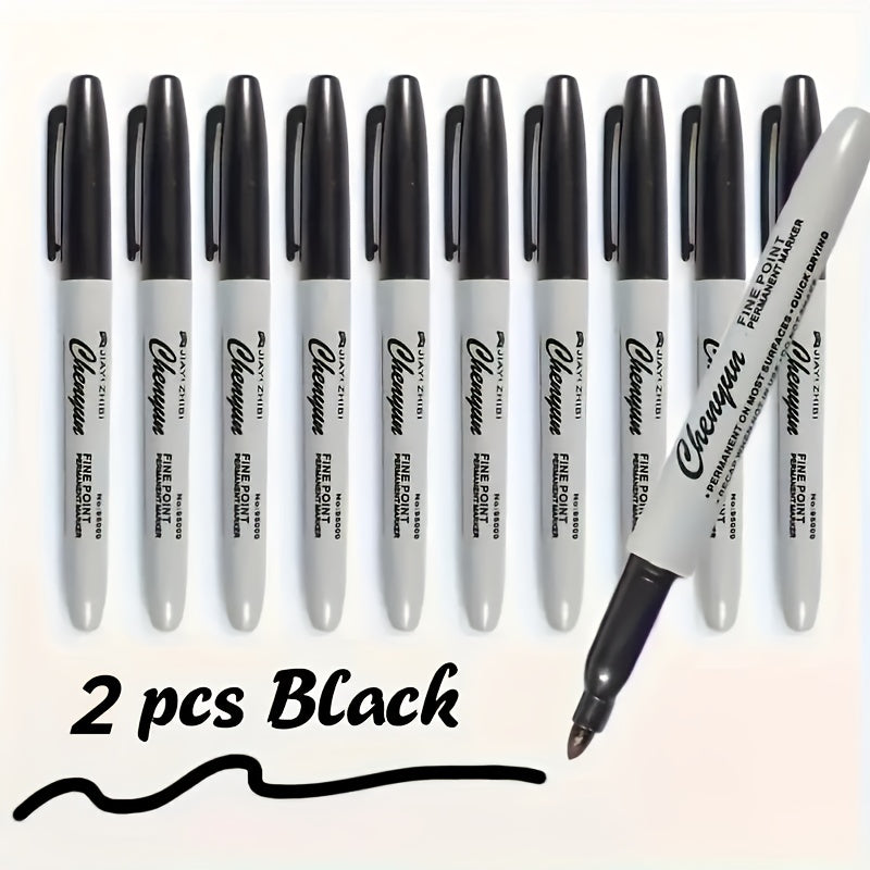 TEMU 2pcs Permanent Markers - Quick-dry Waterproof Ink, Fine Tip (1mm) For Writing, Drawing, Labeling - Permanent - Ideal For, Office, Crafts, Gift