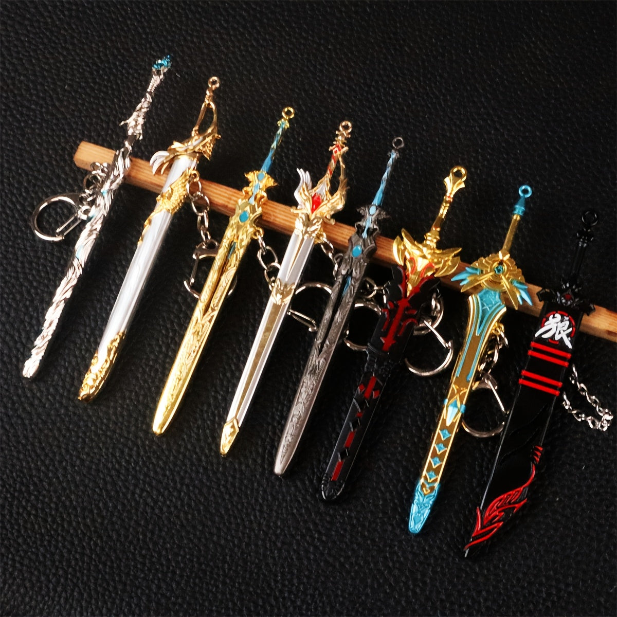 TEMU 8pcs Of Anime Sword Keychains - Mini Metal Weapon Models, Unopened Blade Pendants, Perfect For Bags And Desktop Decorations, For Gamers And