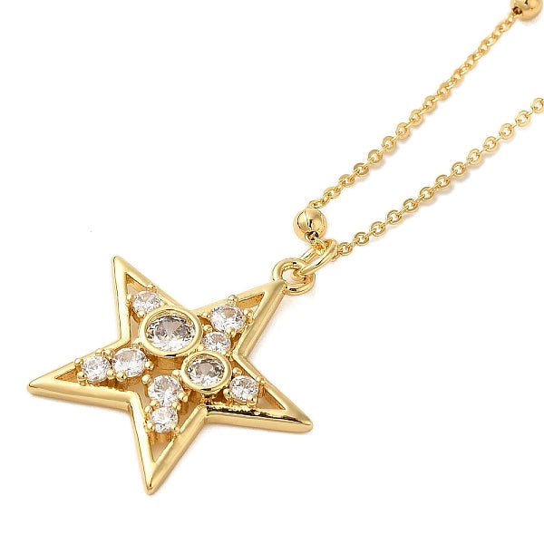 Collares colgantes de circonita cúbica transparente con micro pavé de latón bañado en oro real de 18k para mujer