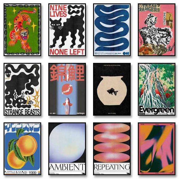 Classic Abstract Wall Art Poster Japanese Vintage Koi HD Canvas Painting Print for Home Living Room Bedroom Decorative PicturesXJ250116