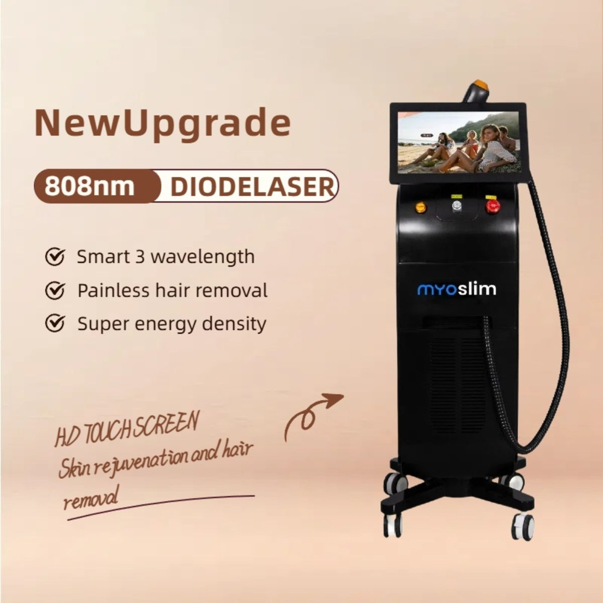 3500W 808nm Diode Laser Hair Removal Machine 3 Wavelength Painless Permanent 808nm 755nm 1064nm