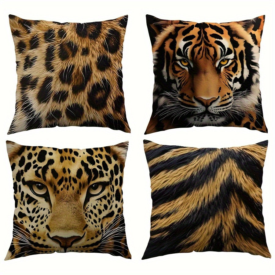 TEMU 4- World Tiger Polyester Double-sided Printed Pillowcases, Suitable For Party And Holiday Gifts, Multi-element Combination, Style, Home Sofa