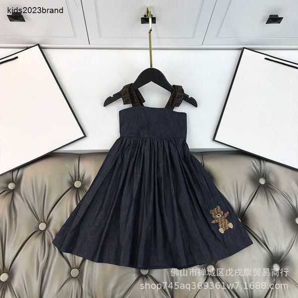 New kids Clothing Sets summer girls&#039; suspender skirt Tiansi soft denim cotton bear cloth paste backless big swing dress