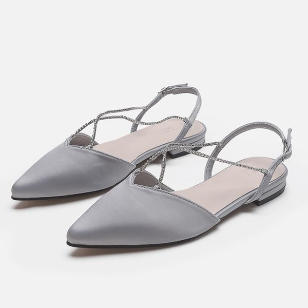 crystal cross band flat sandals women pointed toe silk party shoes designer back strap chains gladiator sandalias mujer mules