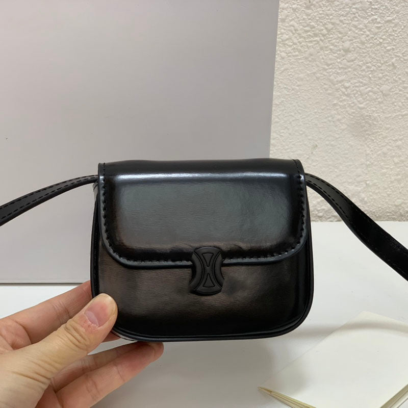 Leather Handbags For Women Arc De Triomphe Black Buckle With Key Lipstick Shoulder Strap Adjustable11CM